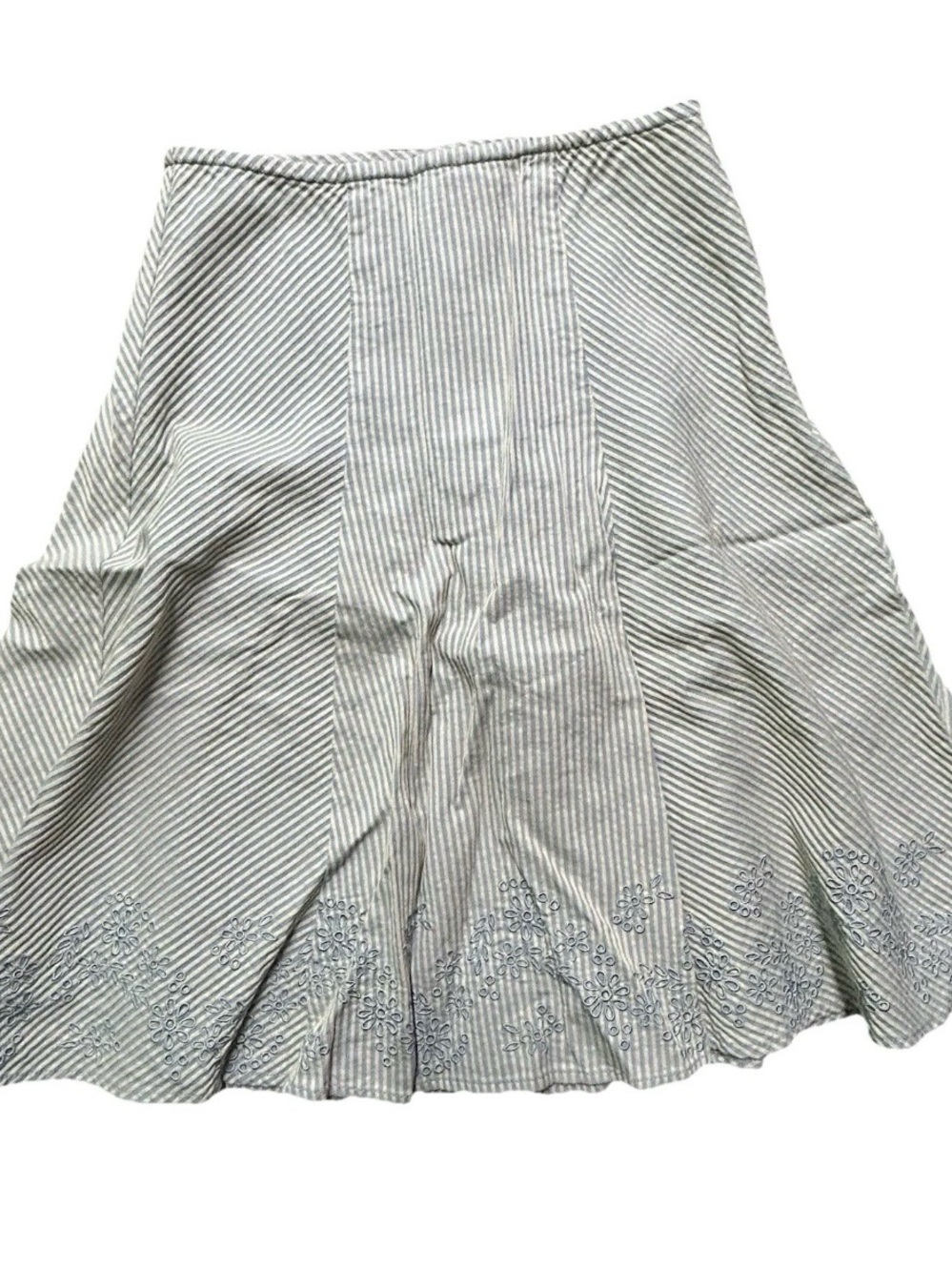 Women’s Ann Taylor Petites Blue White Striped Skirt Floral Detail Size 0P
